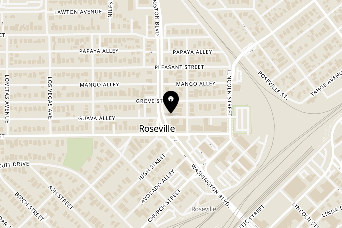 Map showing the location of Nubbin's Drive-In on 308 Washington Blvd in Roseville